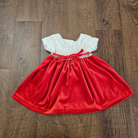 Vintage Girls Red Velvet White Lace Holiday Christmas Dress 2T Made in USA - Picture 7 of 7